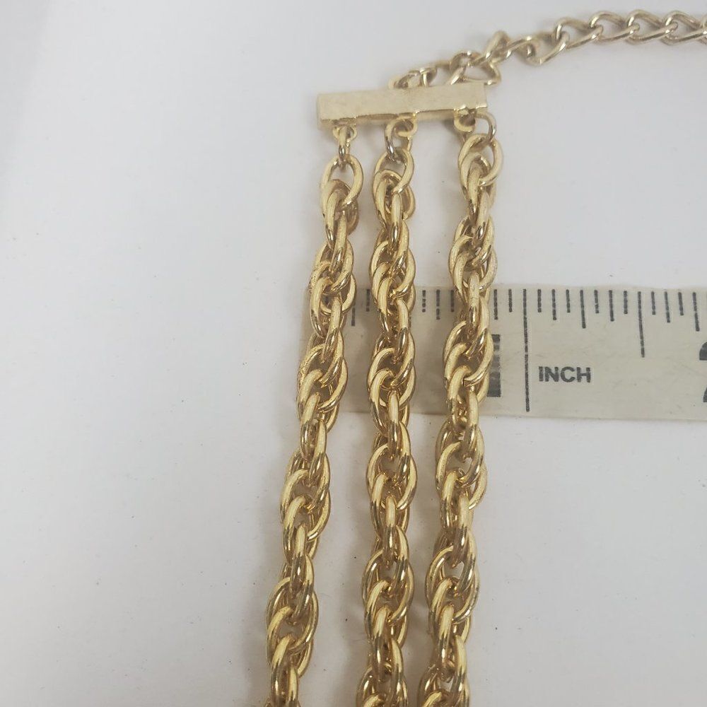 Vtg Triple Strand Gold Tone Metal Rope Collar Chain Chunky Statement Necklace - Picture 7 of 9